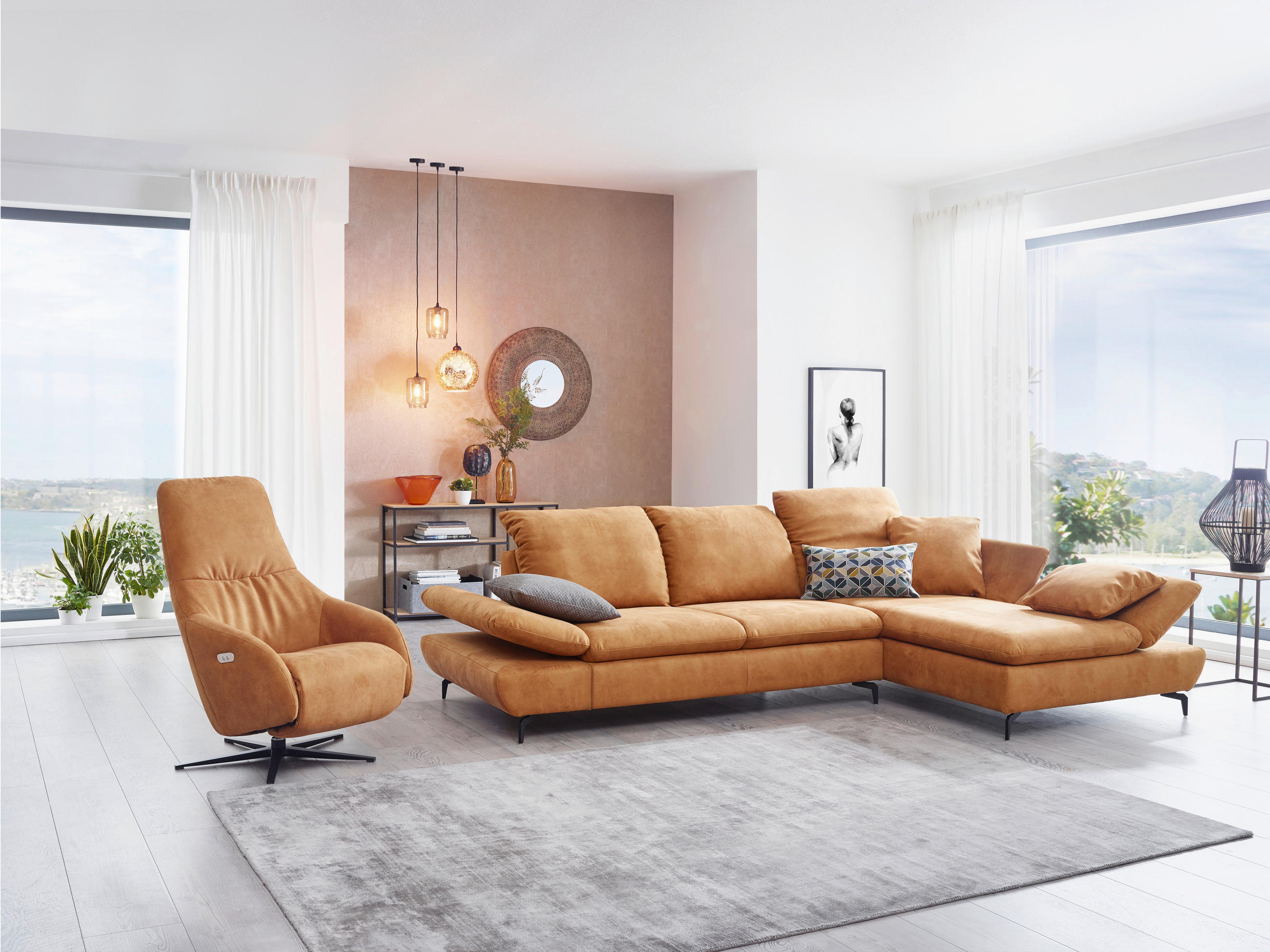ECKSOFA in Mikrofaser Currygelb  - Currygelb/Schwarz, Design, Textil/Metall (315/200cm) - Chilliano