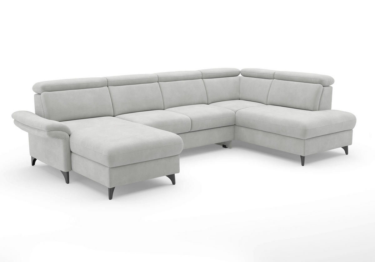 WOHNLANDSCHAFT GLENDALE E Silberfarben Flachgewebe  - Silberfarben/Schwarz, KONVENTIONELL, Textil/Metall (166/321/193cm) - Sit & More