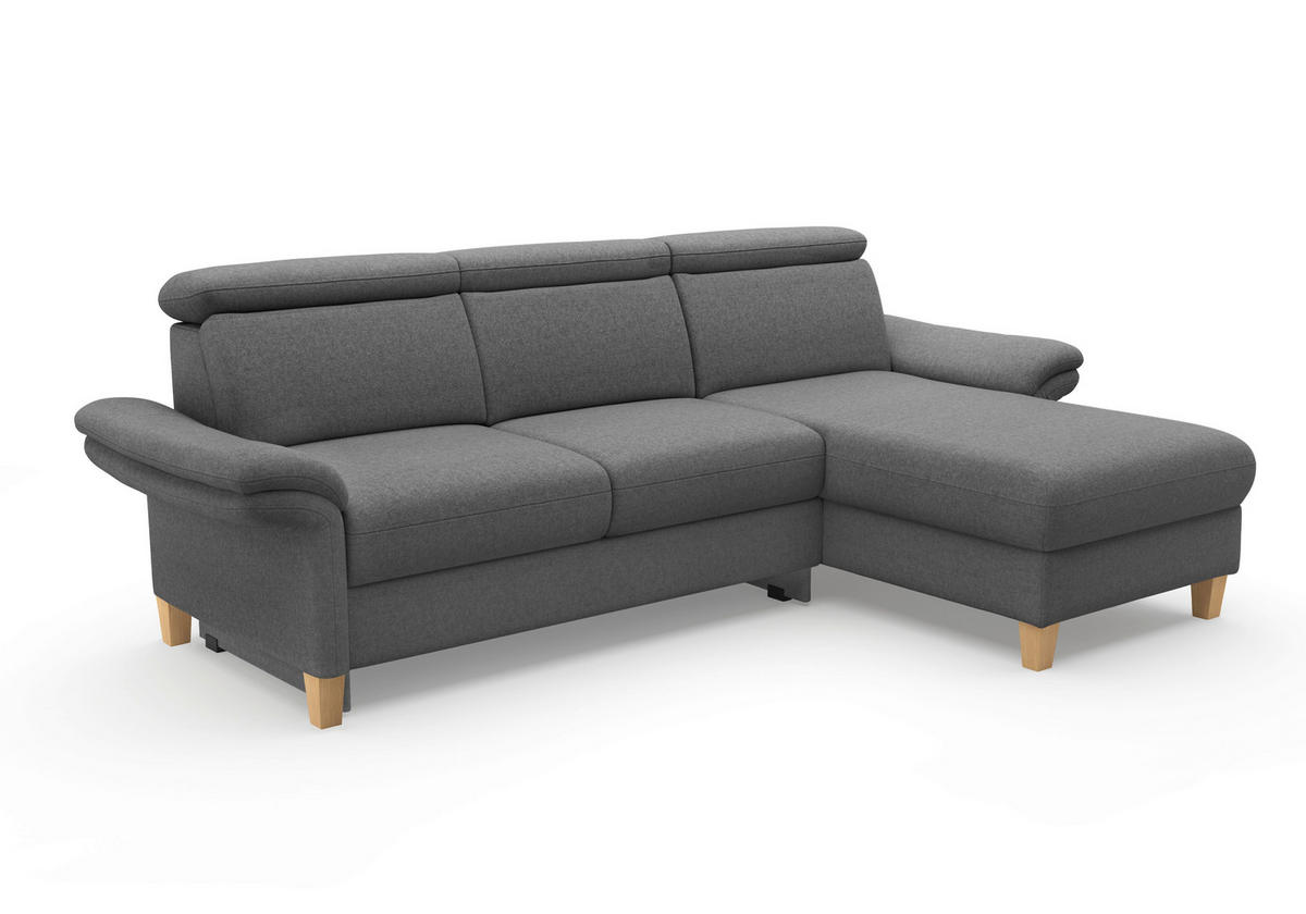 ECKSOFA GLENDALE E Dunkelgrau Flachgewebe  - Eichefarben/Dunkelgrau, KONVENTIONELL, Holz/Textil (253/166cm) - Sit & More