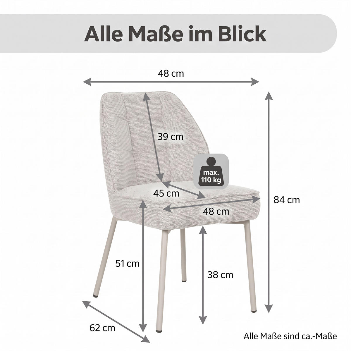 STUHL-SET 2 Stück  Chenille  Beige  - Beige, MODERN, Textil/Metall (48/84/62cm) - MID.YOU