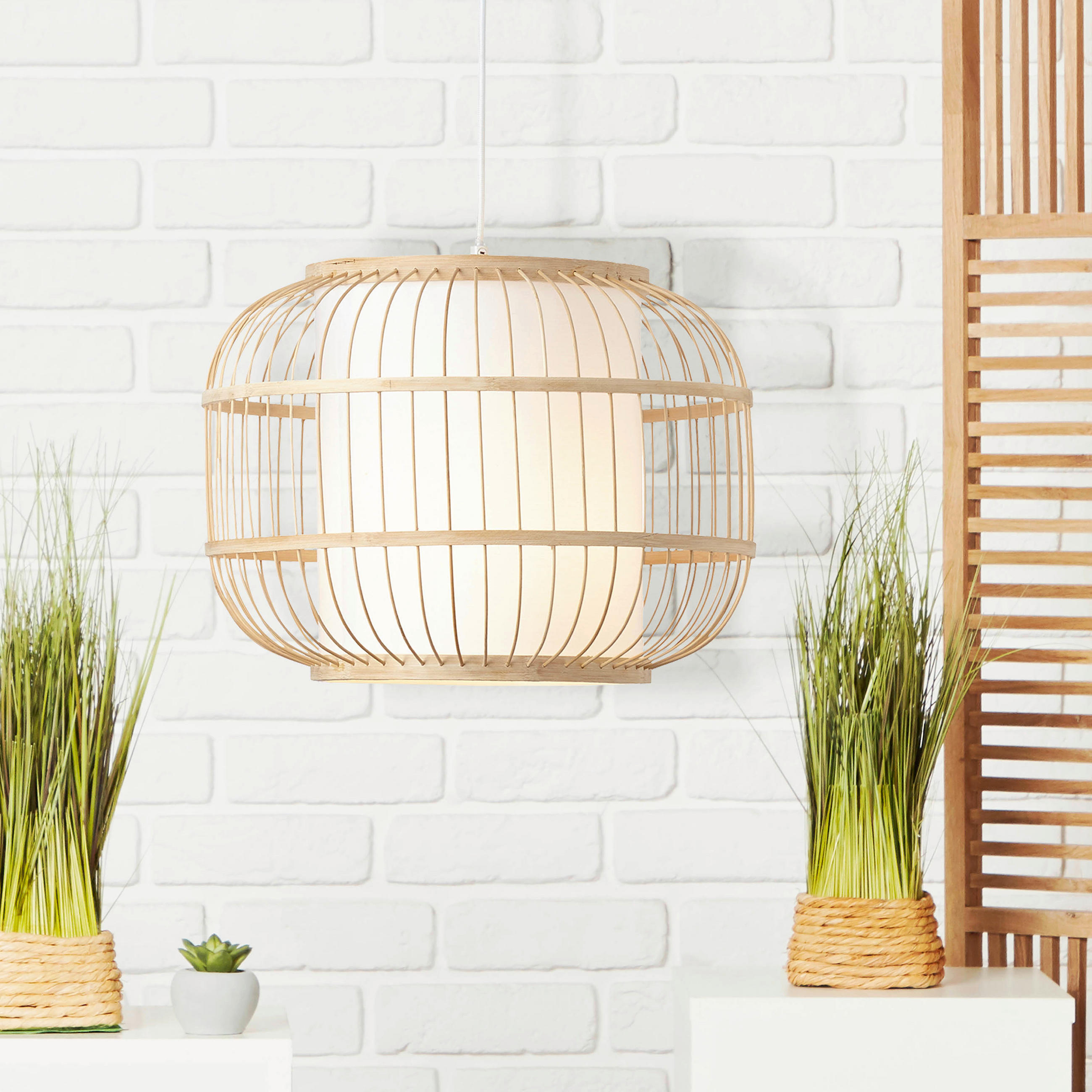 HÄNGELEUCHTE 40/150 cm  - Naturfarben/Weiß, Basics, Holz/Textil (40/150cm) - Brilliant