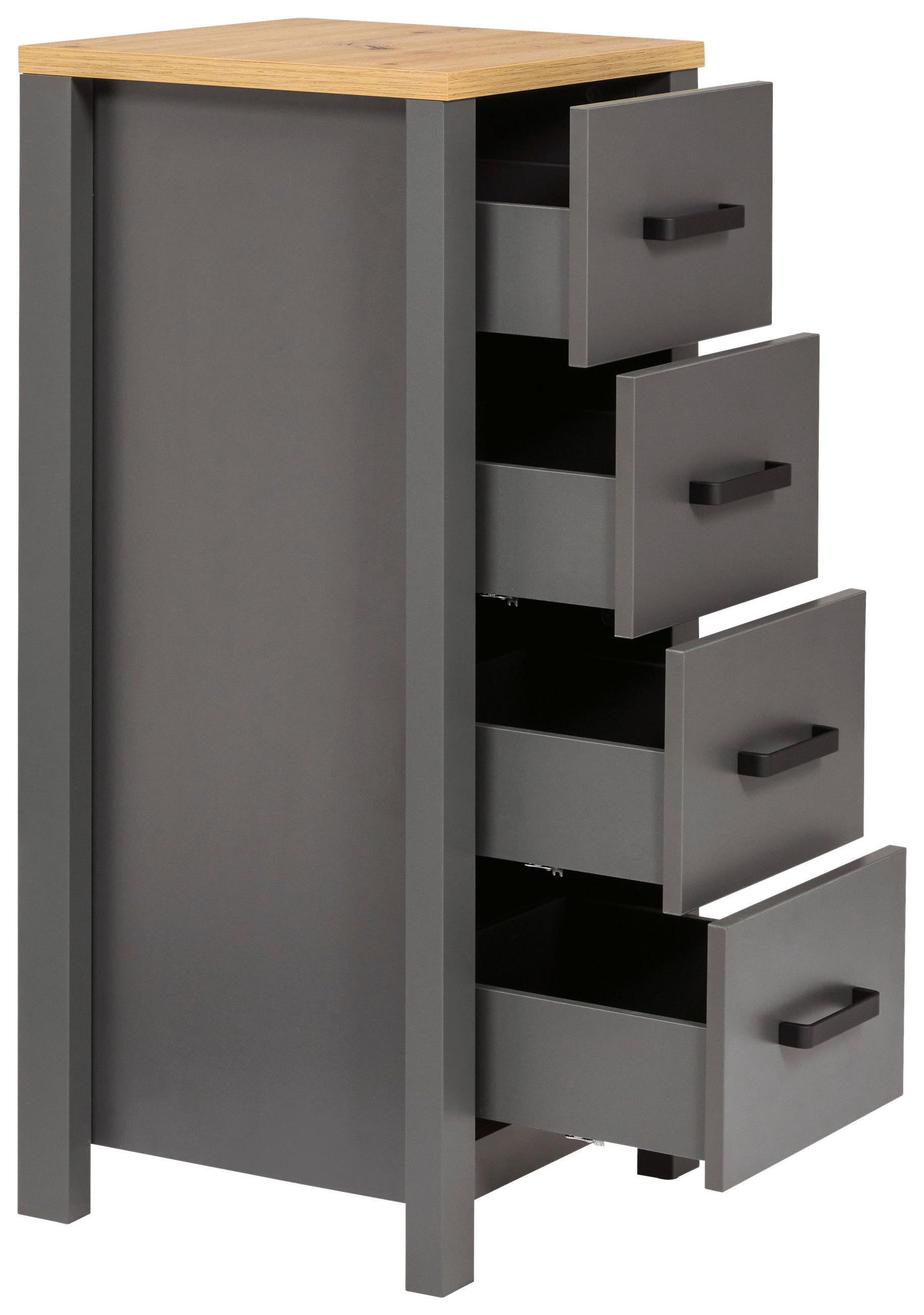 Thumbnail - home24 Midischrank Veneto, Anthrazit, Eiche Artisan, Metall, 4 Schublade(n) Schubladen, 42x94x40 cm, Beimöbel erhältlich...