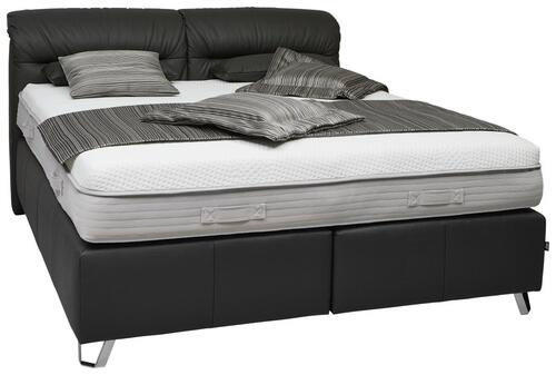 POSTELJA BOXSPRING 180 cm x 200 cm , usnje črna - barve kroma/črna, Design, usnje (180/200cm) - Dieter Knoll