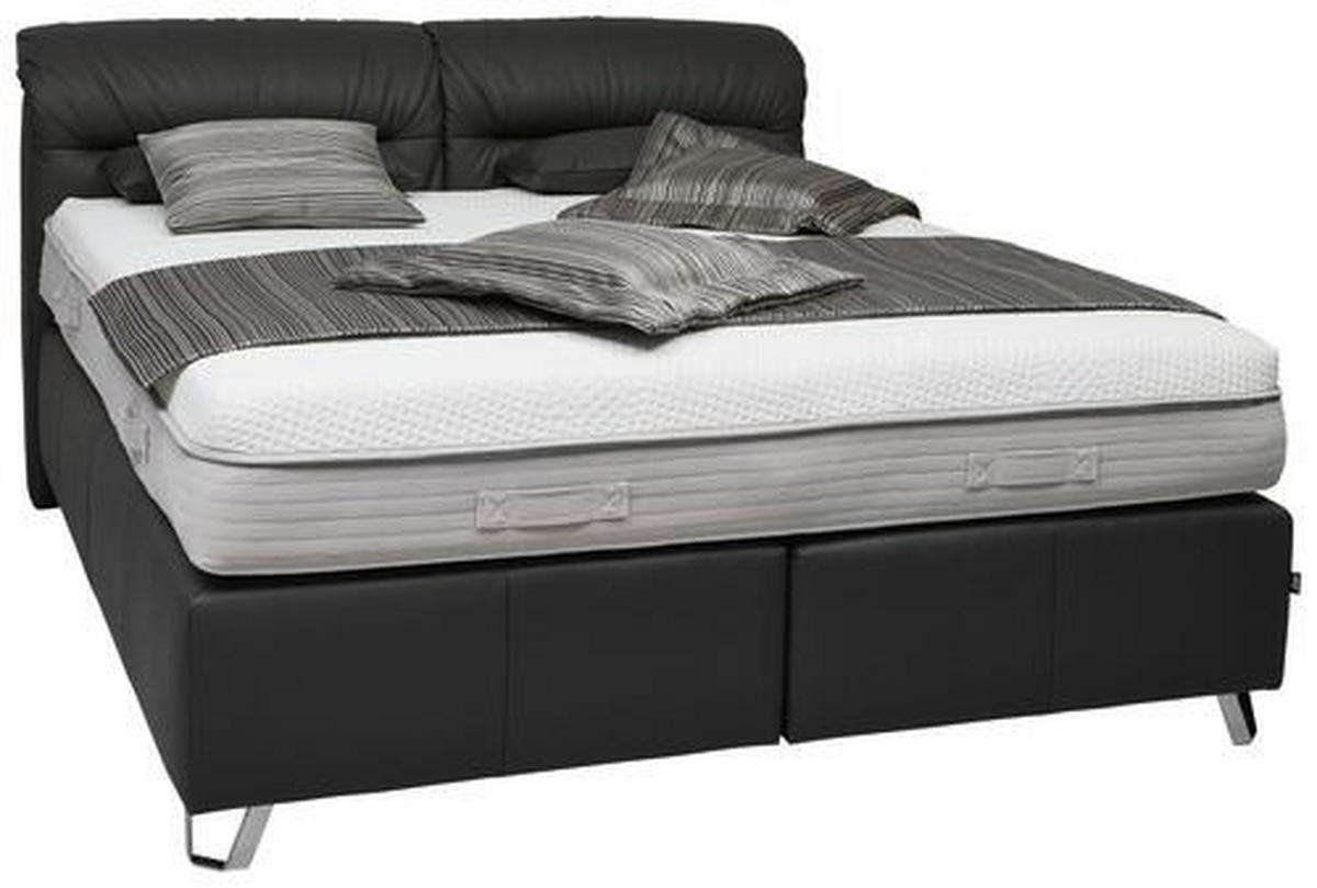 POSTELJA BOXSPRING 180 cm   x 200 cm  , usnje črna  - barve kroma/črna, Design, usnje (180/200cm) - Dieter Knoll