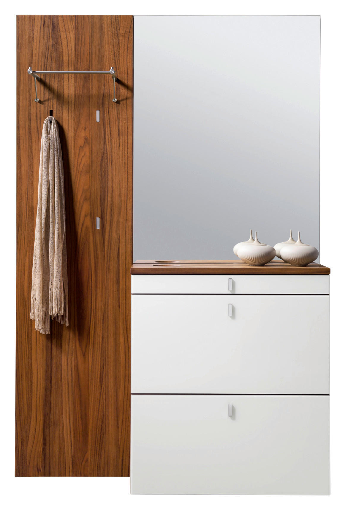GARDEROBE  in 130/215,5/29,2 cm  - Nussbaumfarben/Weiß, Design, Glas/Holz (130/215,5/29,2cm) - Team 7