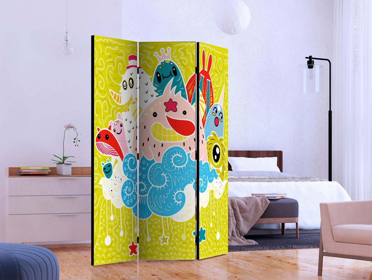 PARAVENT mit 3  Flügel - Multicolor, Basics, Holz/Textil (135/172/3cm) - artgeist