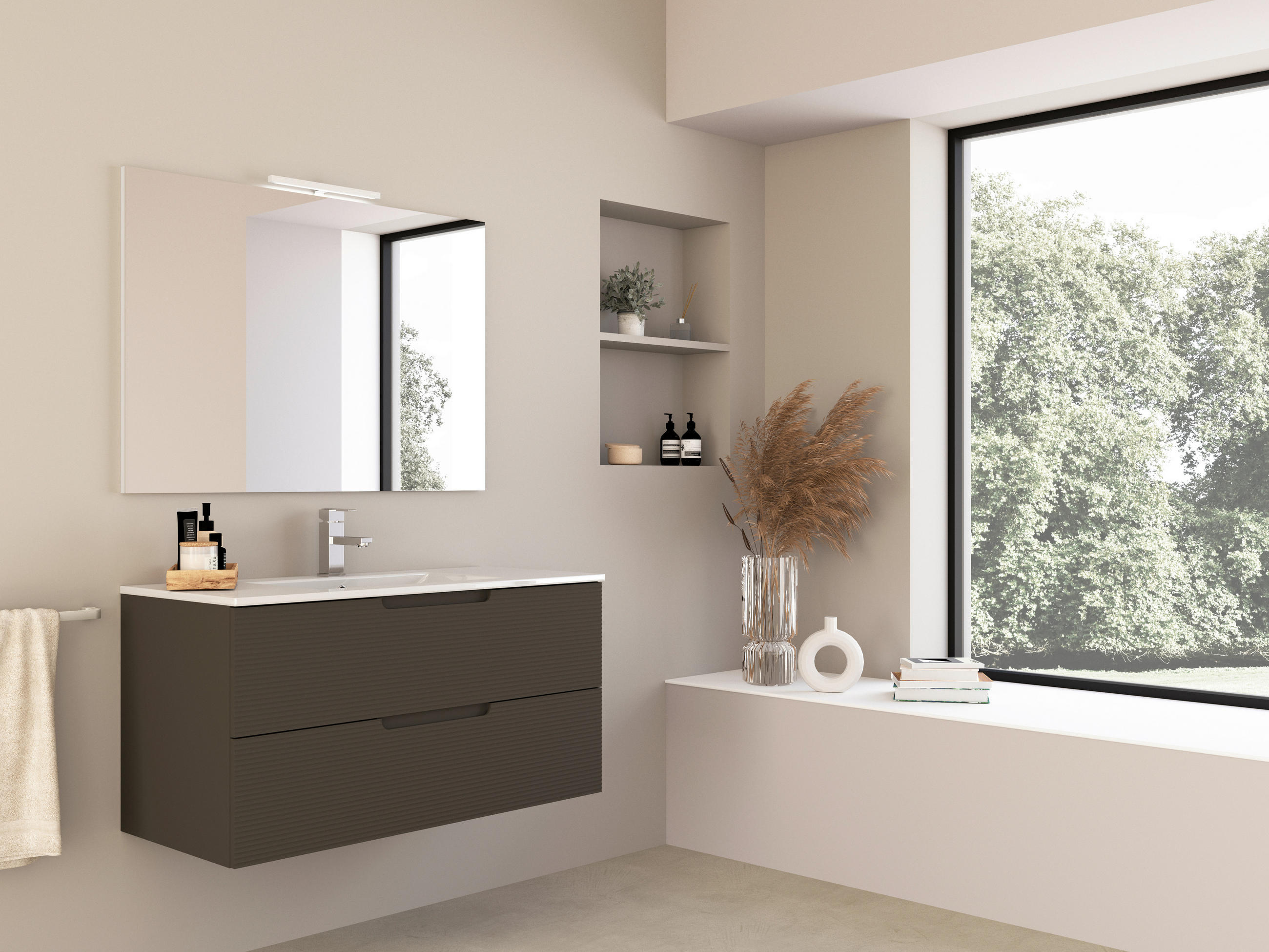 BADEZIMMER 3-teilig  in  - Weiß Hochglanz/Bronzefarben, Trend, Keramik/Holzwerkstoff (100/138/46cm) - Belluti
