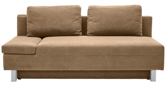 SCHLAFSOFA Flachgewebe Hellbraun  - Chromfarben/Hellbraun, Design, Holz/Textil (205/77-93/99cm) - Novel
