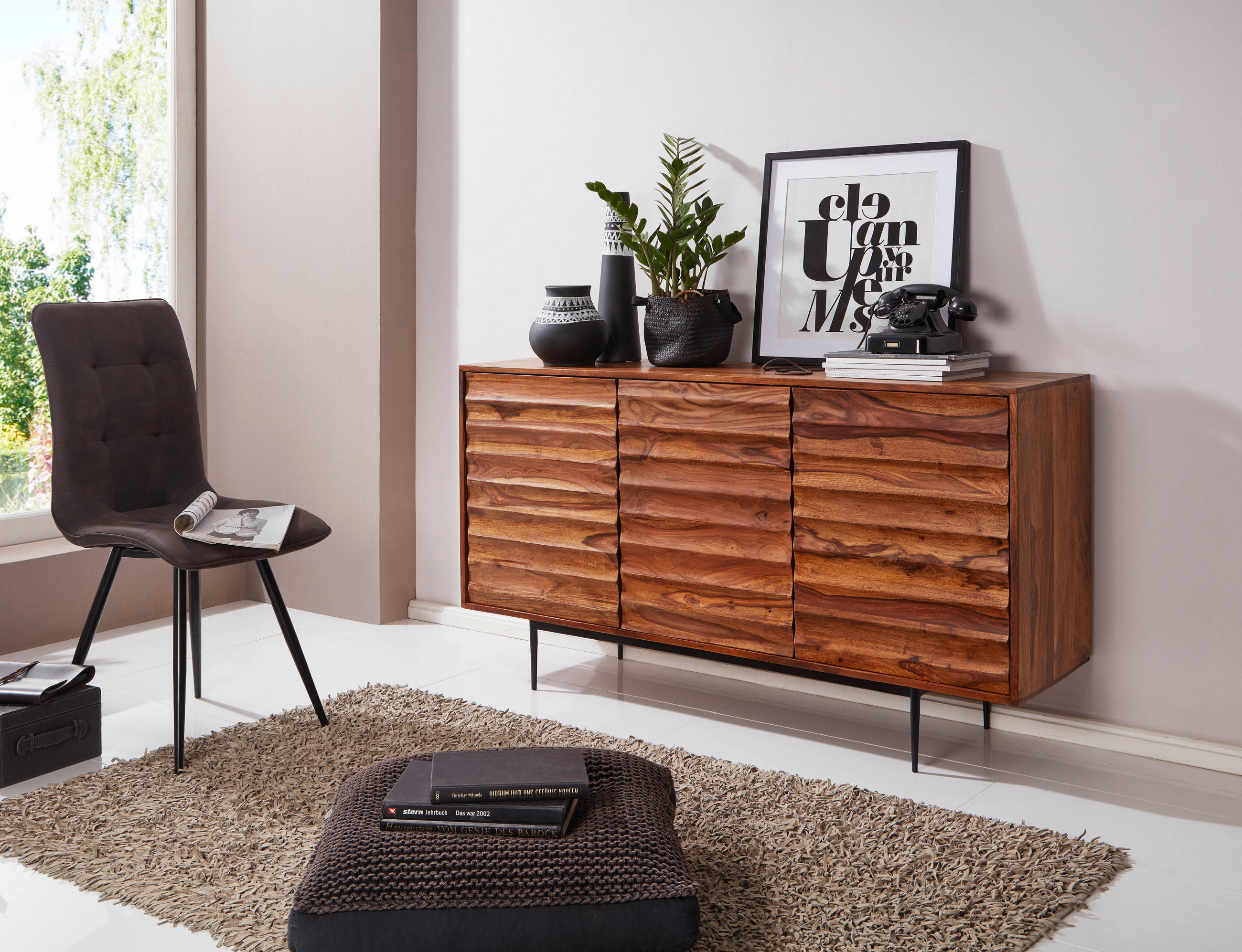 SIDEBOARD 150/81/41 cm  - Sheeshamfarben/Schwarz, Design, Holz/Metall (150/81/41cm) - MID.YOU