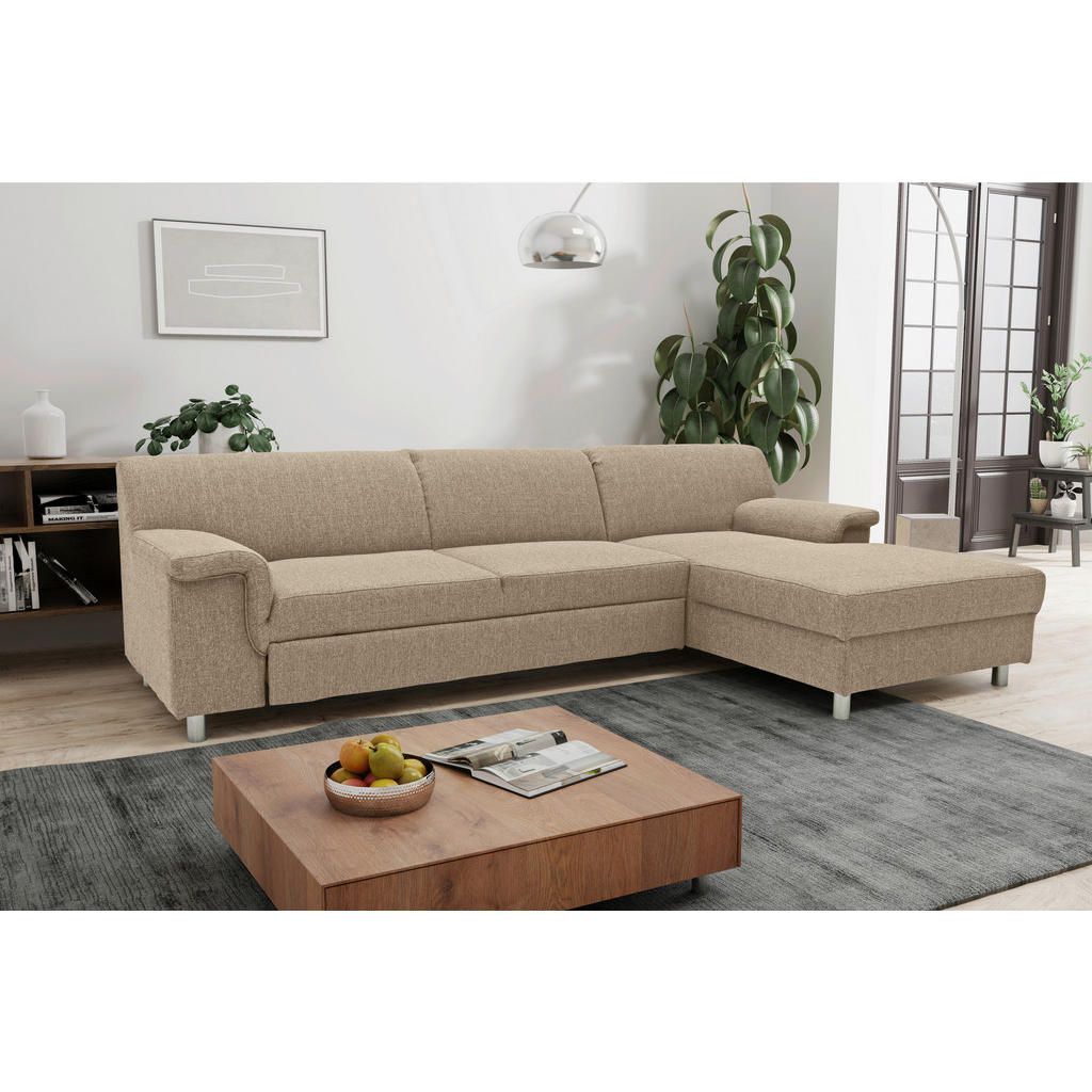Thumbnail - Mid.you Ecksofa, Beige, Textil, Uni, 3-Sitzer, L-Form, 251x150 cm, Made in EU, Rücken echt, Armteil links, rechts, Wohnz...