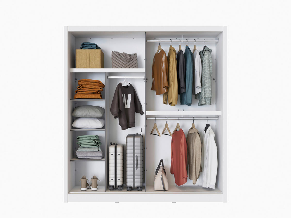 SCHIEBETÜRENSCHRANK 205/215,5/60 cm 2-türig Weiß  - Schwarz/Weiß, MODERN, Holzwerkstoff/Metall (205/215,5/60cm) - MID.YOU