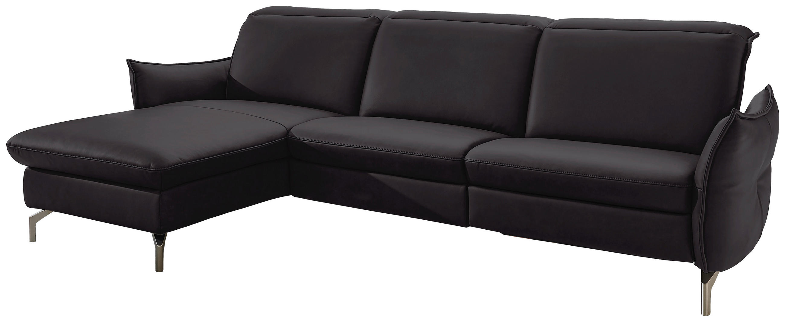 ECKSOFA Schwarz Lederlook (vegan)  - Schwarz/Nickelfarben, MODERN, Textil/Metall (179/233cm) - Livetastic
