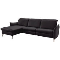 ECKSOFA in Lederlook (vegan) Schwarz  - Schwarz/Nickelfarben, Modern, Textil/Metall (179/263cm) - Livetastic