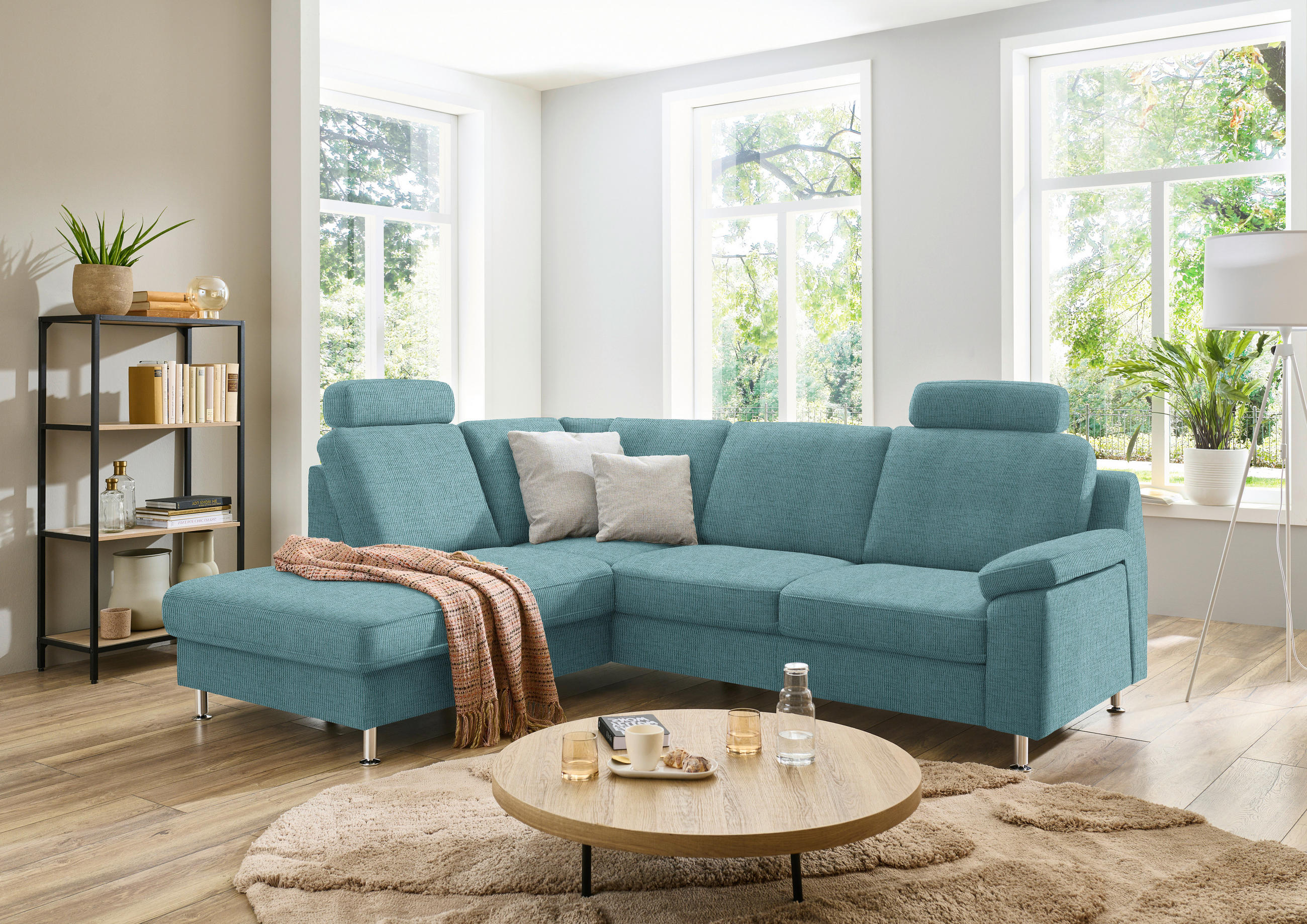 ECKSOFA in Webstoff Türkis  - Türkis/Alufarben, Konventionell, Textil/Metall (200/241cm) - Beldomo System