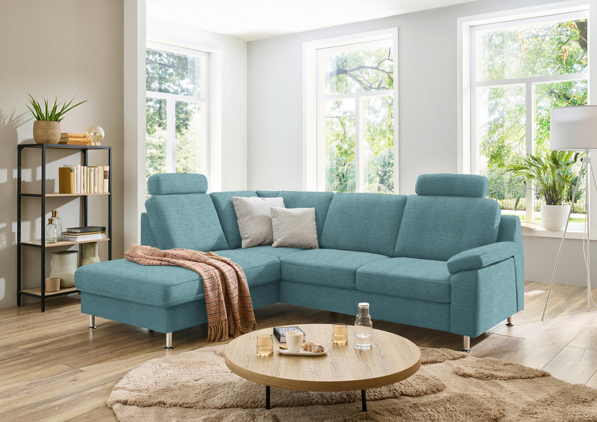 ECKSOFA in Webstoff Türkis  - Türkis/Alufarben, Konventionell, Textil/Metall (200/241cm) - Beldomo System