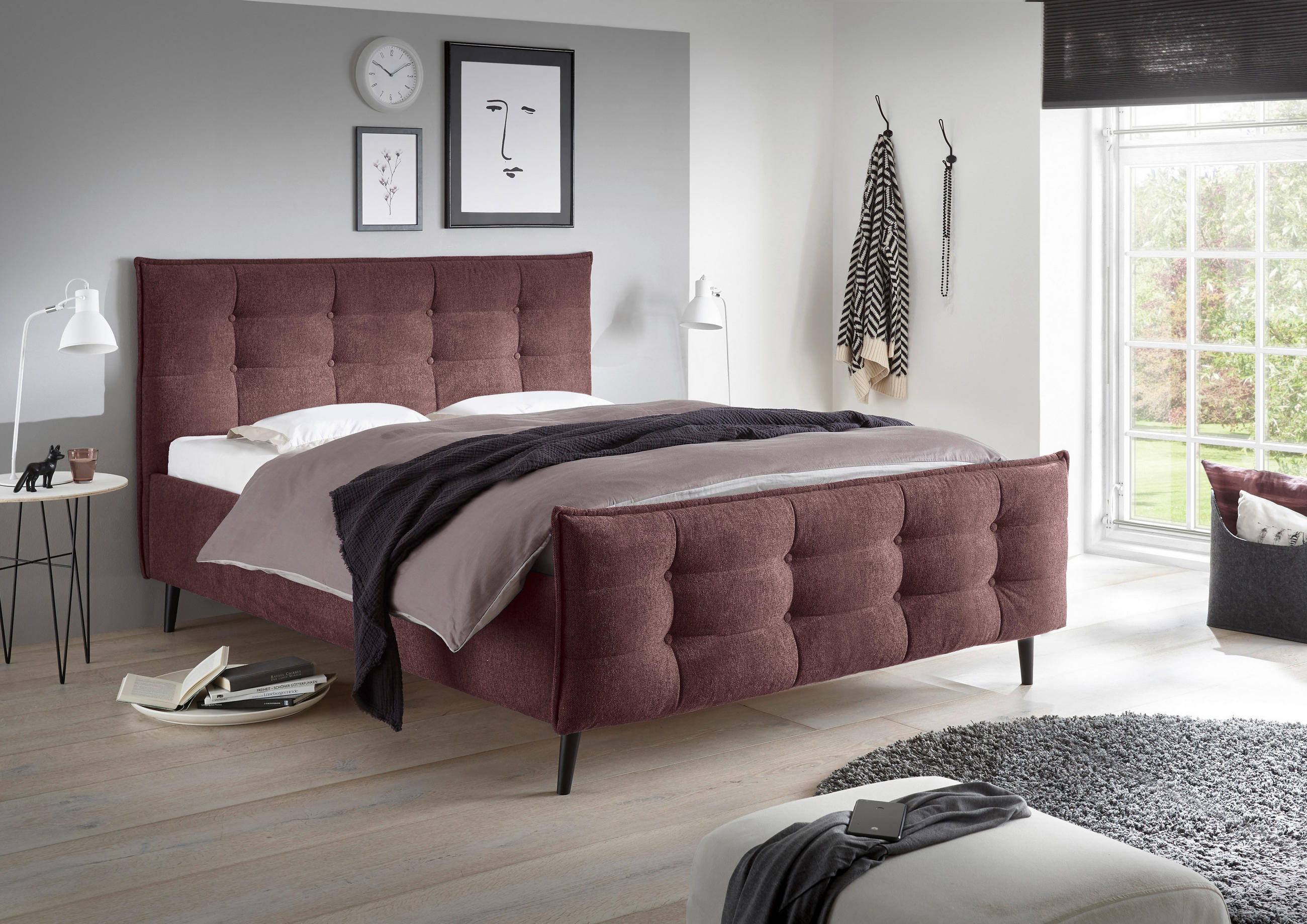 POLSTERBETT 180/200 cm  in Aubergine  - Aubergine, Basics, Holz/Textil (180/200cm) - MID.YOU