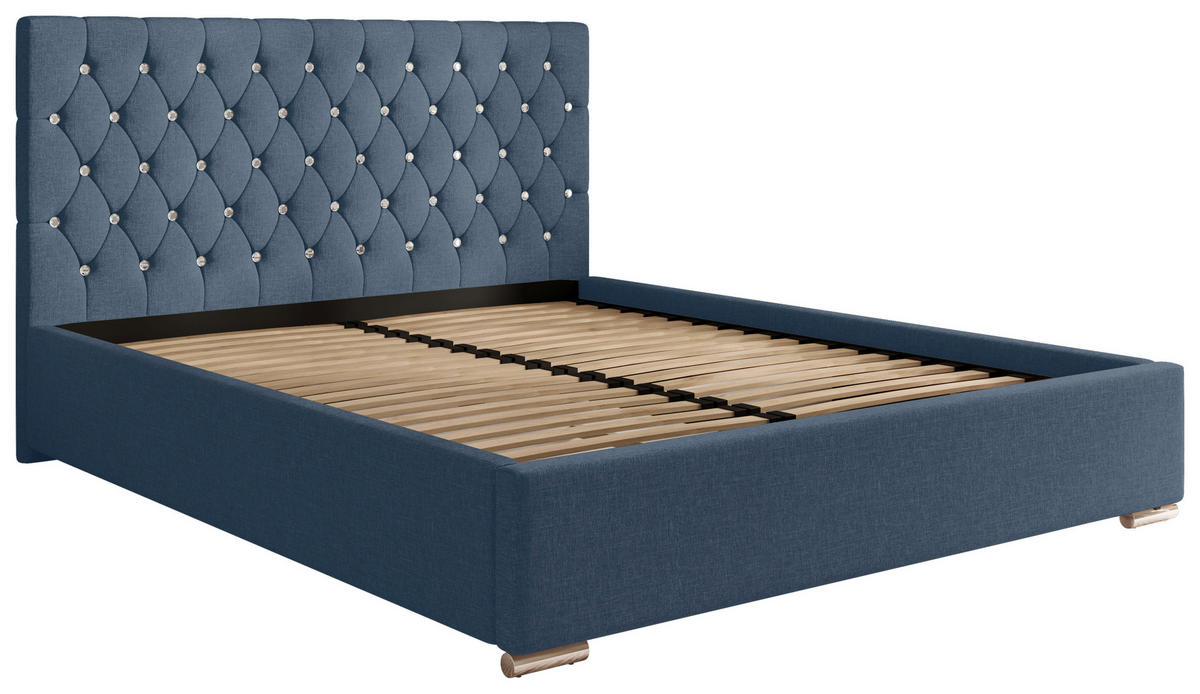 POLSTERBETT 200/200 cm,  in Dunkelblau, gepolstertes Kopfteil, Lattenrost, Bettkasten,  - Chromfarben/Schwarz, MODERN, Holz/Kunststoff (200/200cm) - Chameo