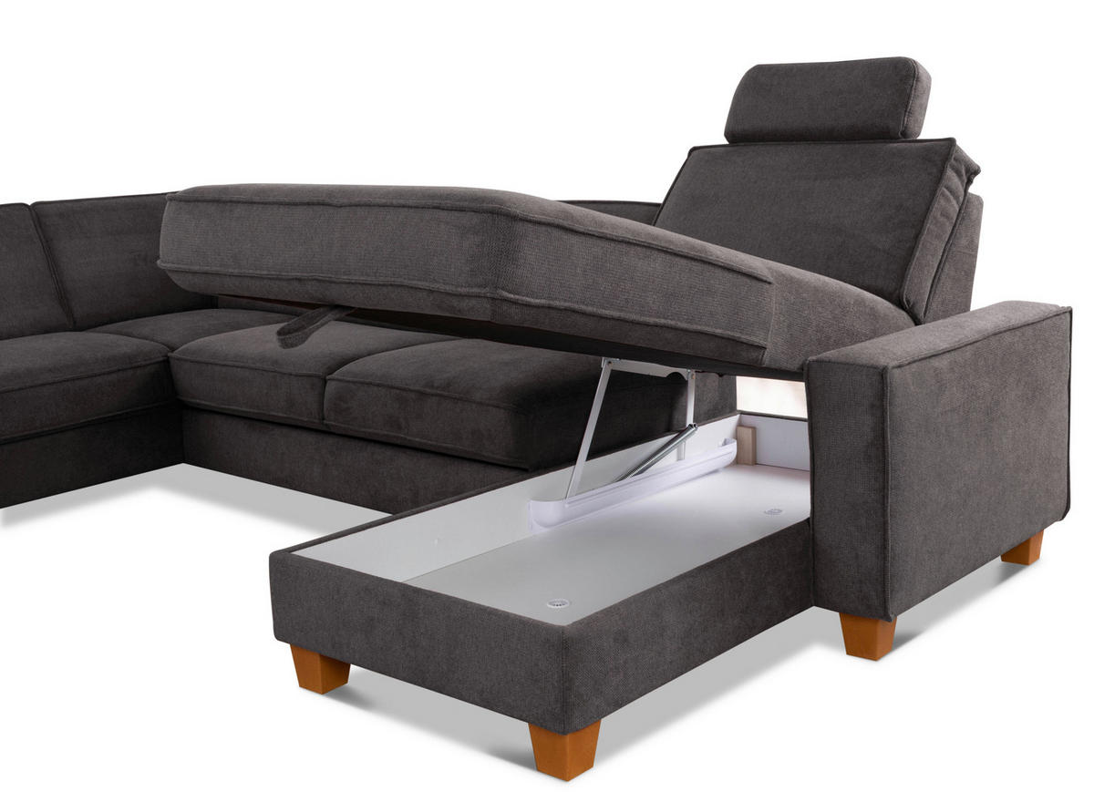 WOHNLANDSCHAFT in Flachgewebe Dunkelgrau  - Eichefarben/Dunkelgrau, Konventionell, Holz/Textil (213/309/161cm) - Sit & More