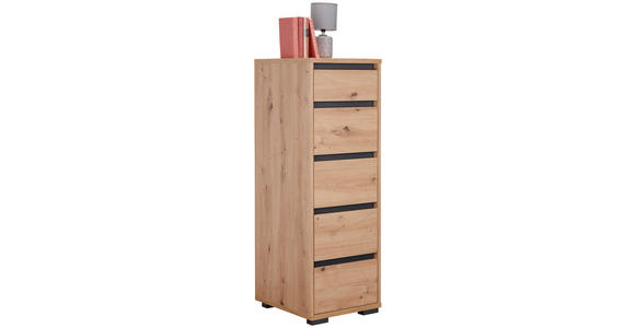 KOMMODE , 40/120/48 cm, 5 Schublade(n)  - Eichefarben/Anthrazit, Design, Holzwerkstoff/Kunststoff (40/120/48cm) - Carryhome