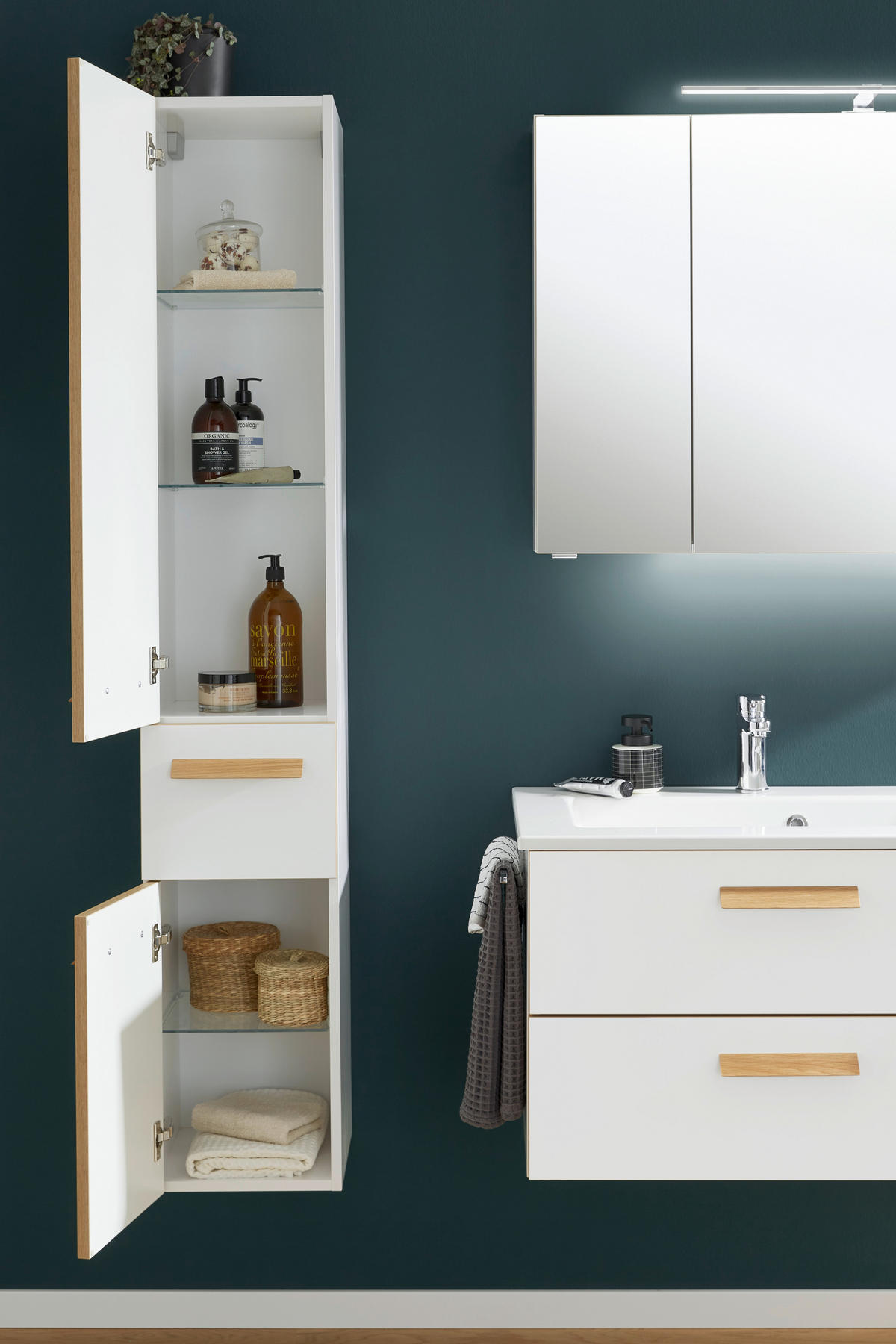 HOCHSCHRANK 30/168/33 cm  - Eichefarben/Weiß, KONVENTIONELL, Glas/Holz (30/168/33cm) - Dieter Knoll