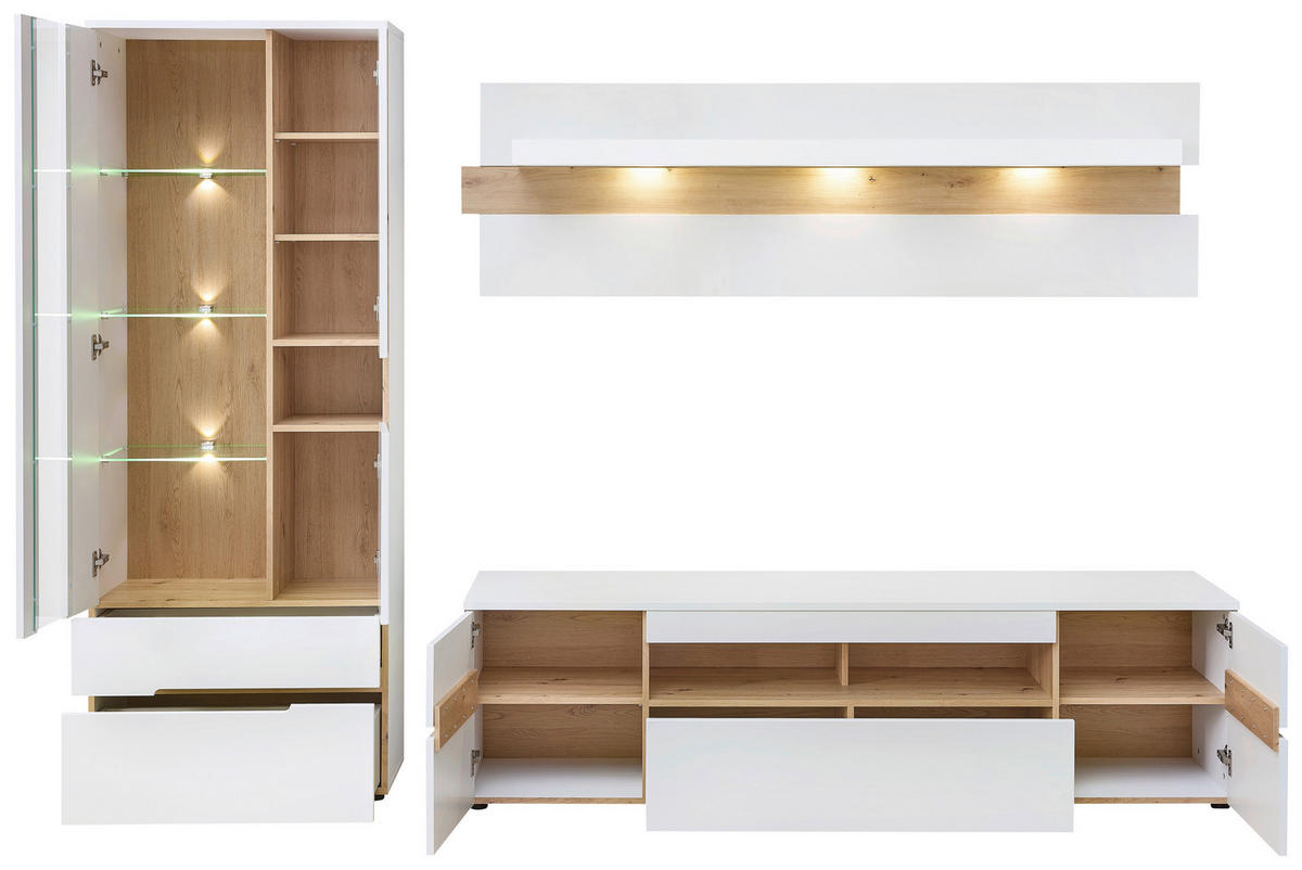 REGAL ZA DNEVNI BORAVAK bijela, hrast Artisan   - bijela/hrast Artisan, Moderno, staklo/drvni materijal (282/197/47cm) - Hom`in
