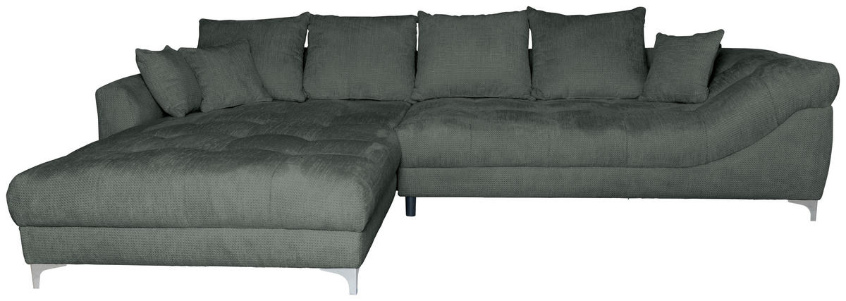 ECKSOFA in Chenille Dunkelgrau  227/329 cm  - Chromfarben/Dunkelgrau, KONVENTIONELL, Textil/Metall (227/329cm) - Carryhome