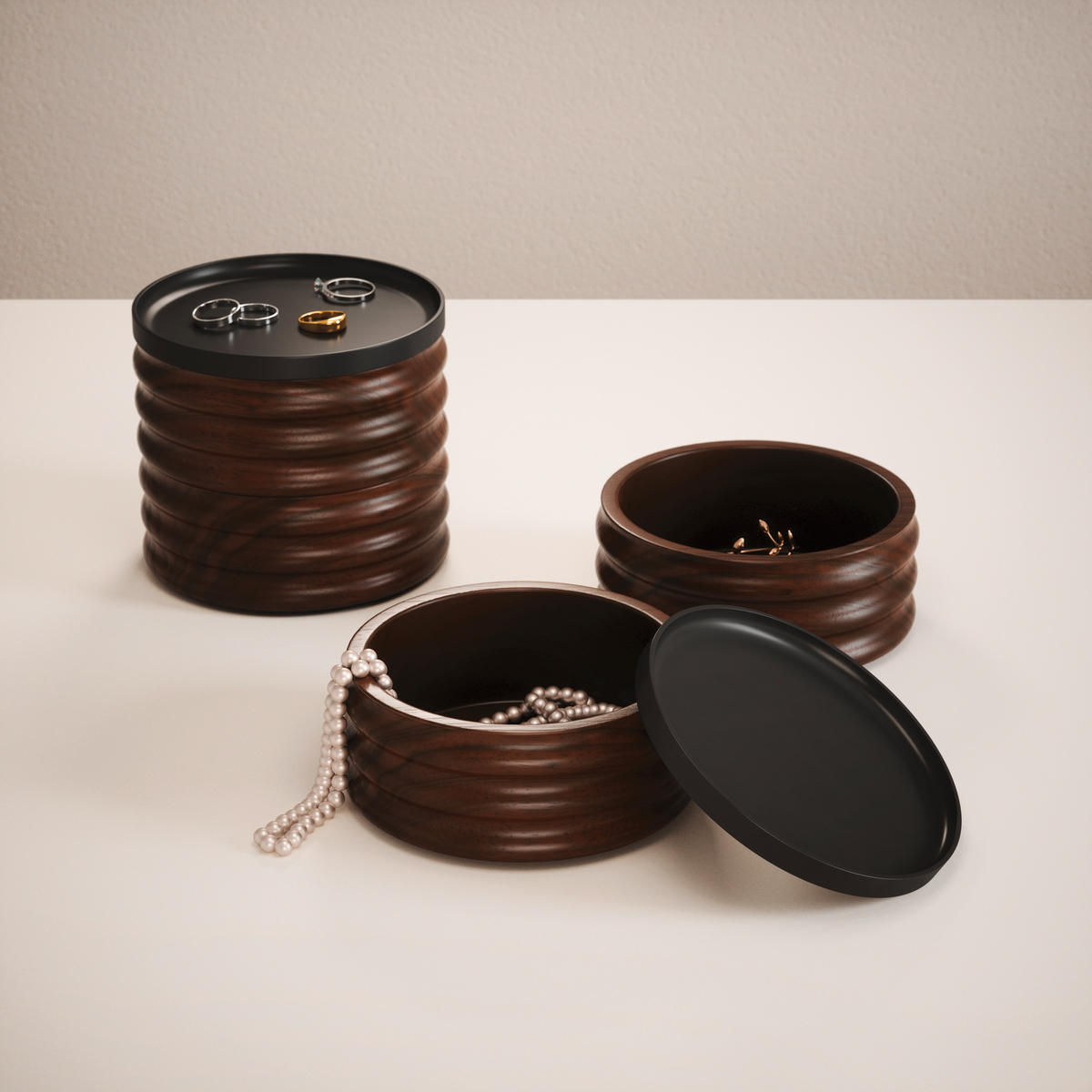 SCHMUCKSCHATULLE - Walnussfarben/Schwarz, KONVENTIONELL, Holz/Metall (12.7/11.7/12cm) - Umbra
