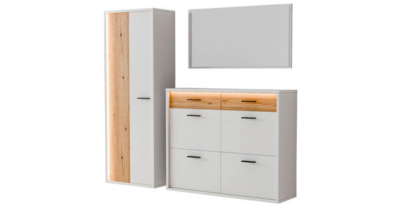 GARDEROBE 3-teilig  in 205/198/37 cm  - Eichefarben/Weiß, Design, Glas/Holzwerkstoff (205/198/37cm) - Xora
