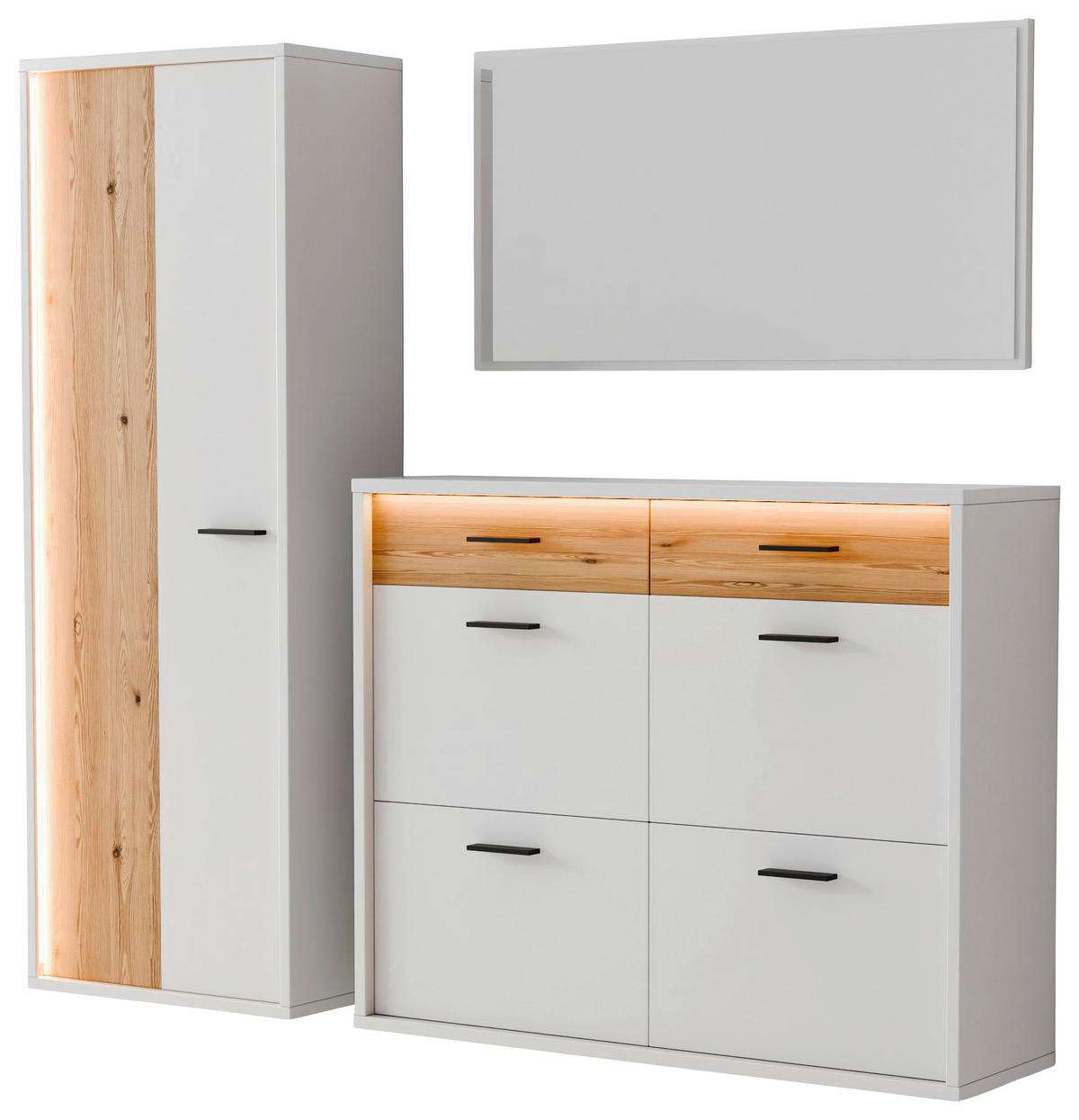 GARDEROBE 3-teilig  in 205/198/37 cm  - Eichefarben/Weiß, Design, Glas/Holzwerkstoff (205/198/37cm) - Xora