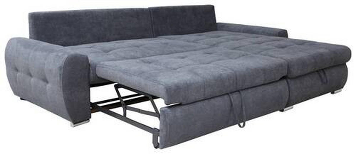 ECKSCHLAFSOFA in Velours Grau  - Chromfarben/Weiss, Design, Kunststoff/Textil (277/175cm) - Livetastic