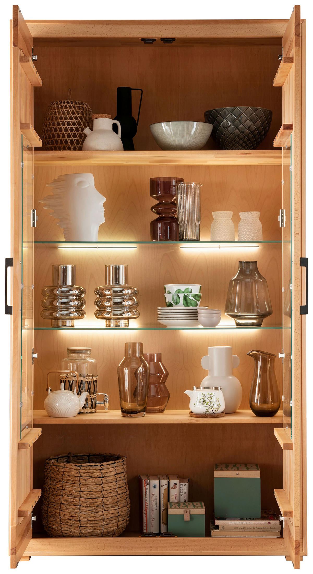 VITRINE  in massiv Kernbuche Kernbuche  - Anthrazit/Kernbuche, KONVENTIONELL, Glas/Holz (110,3/201/40cm) - Livetastic