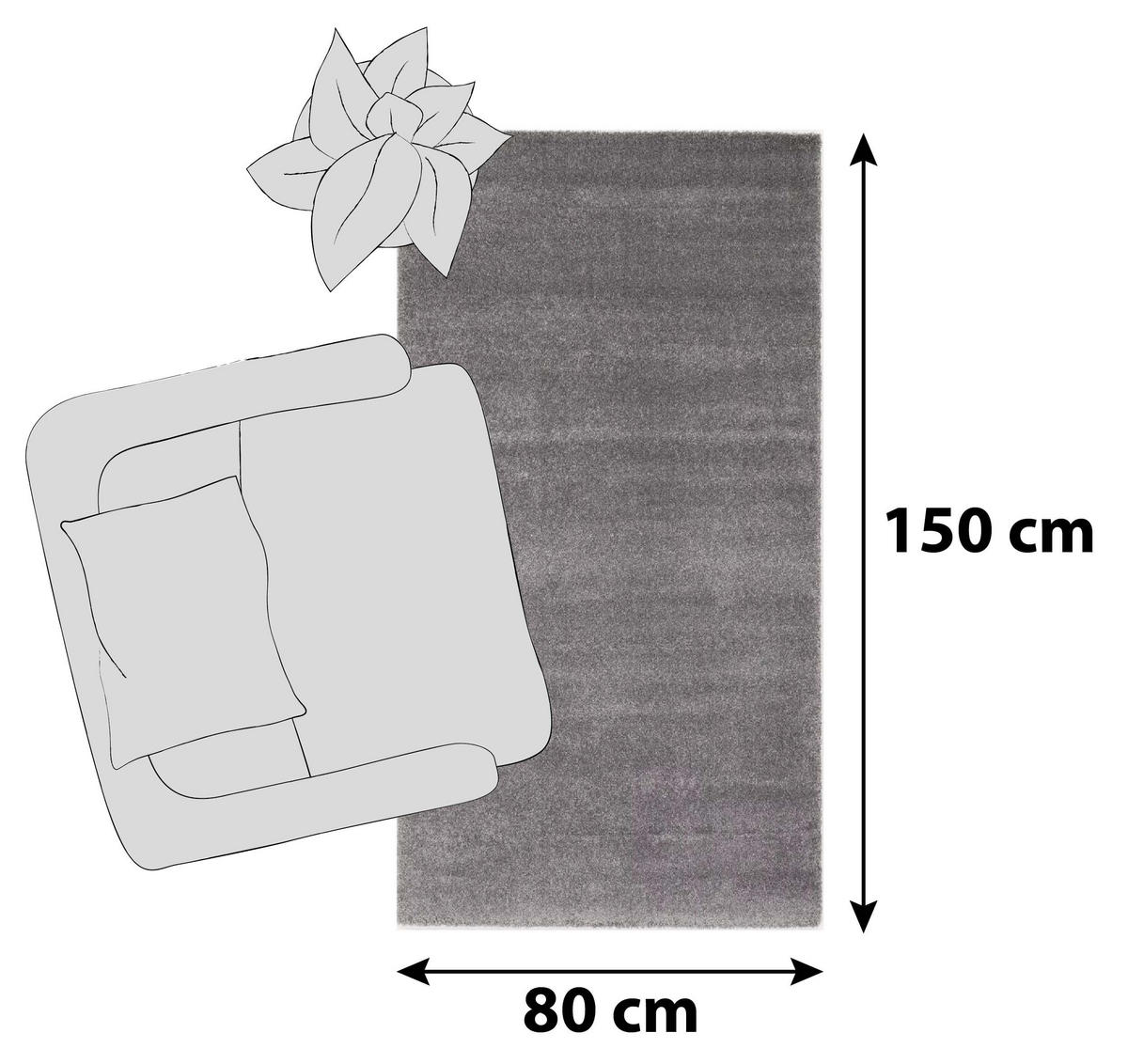 HOCHFLORTEPPICH 80/150 cm Bellevue Grau  - Grau, Basics, Textil (80/150cm) - Novel