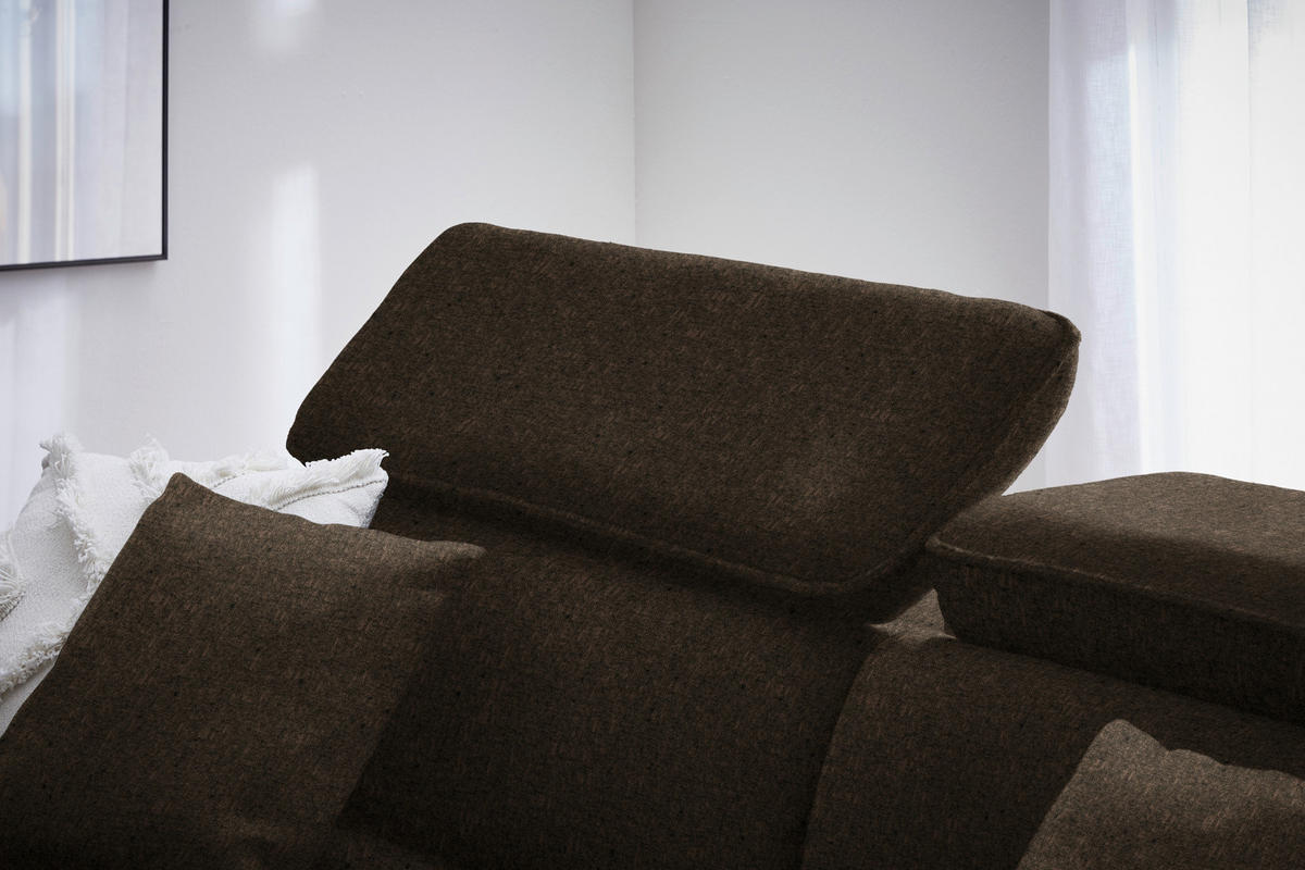 ECKSOFA in Samt Dunkelbraun  - Dunkelbraun/Schwarz, Design, Holz/Textil (185/232cm) - Stylife