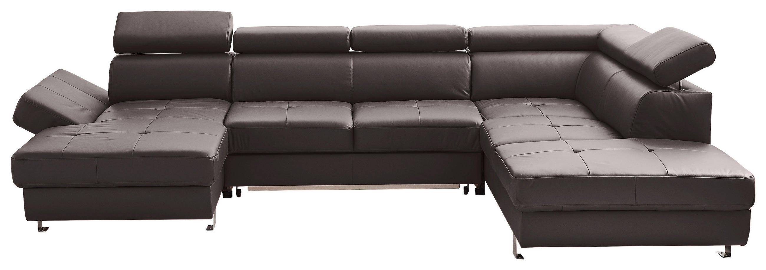 Wohnlandschaft inkl.Funktionen Dunkelbraun Kombination Echtleder/Lederlook Lederlook  - Chromfarben/Dunkelbraun, Design, Leder/Textil (157/327/212cm) - Stylife