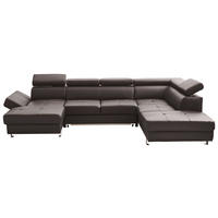 Wohnlandschaft inkl.Funktionen Dunkelbraun Kombination Echtleder/Lederlook Lederlook  - Chromfarben/Dunkelbraun, Design, Leder/Textil (157/327/212cm) - Stylife