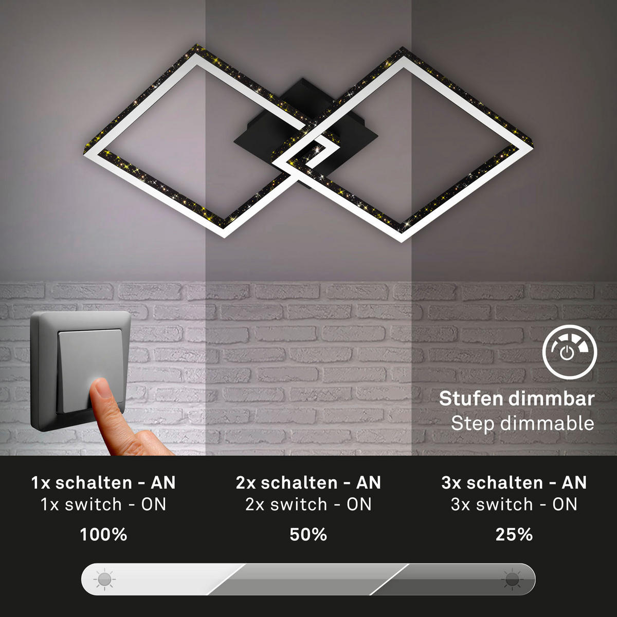 LED PLAFONJERA - crna, Dizajnerski, metal/plastika (52/52/9,5cm)
