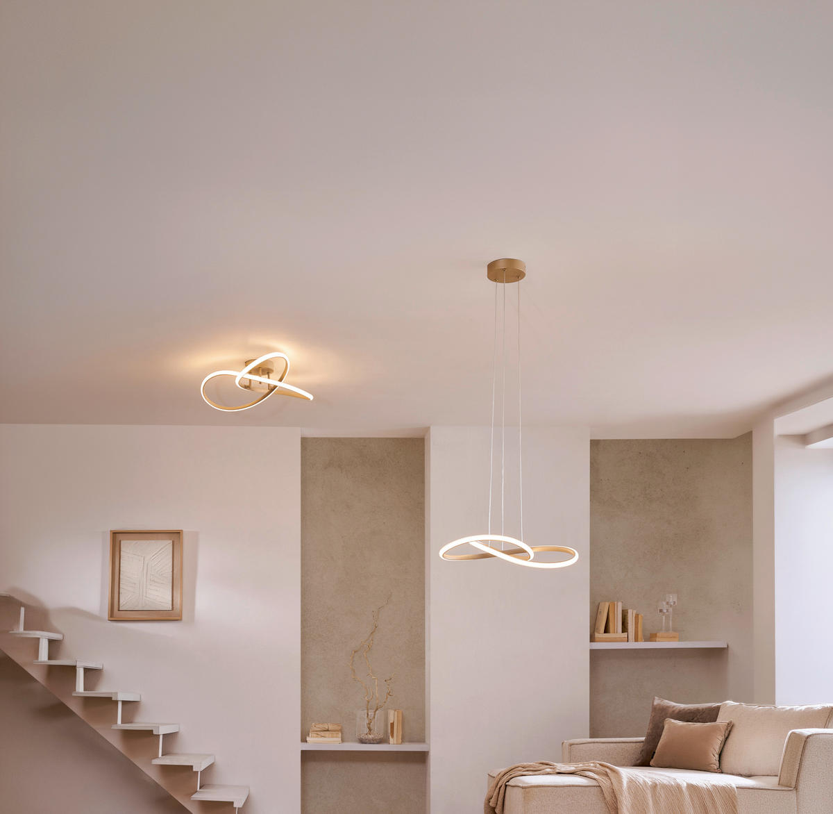 LED-HÄNGLAMPA 55/120 cm  - sandfärgad/kromfärg, Design, metall/plast (55/120cm) - Novel