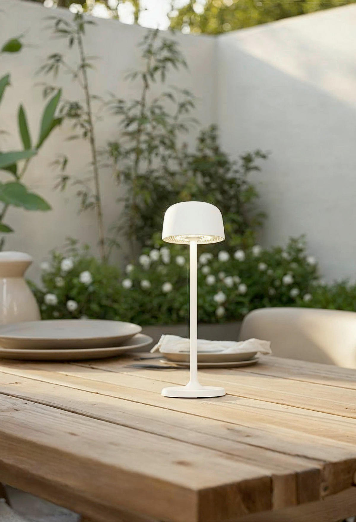 AKKU-TISCHLEUCHTE Las Vegas 7,6/24 cm   - Transparent/Weiß, Design, Kunststoff/Metall (7,6/24cm) - Novel