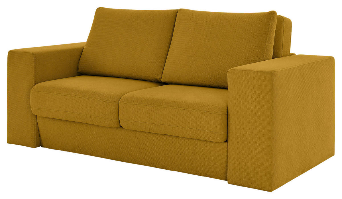 DREISITZER-SOFA inkl. Hocker Webstoff Gelb  - Eichefarben/Gelb, Design, Holz/Textil (212/96/107cm) - LOOKS by W.Joop