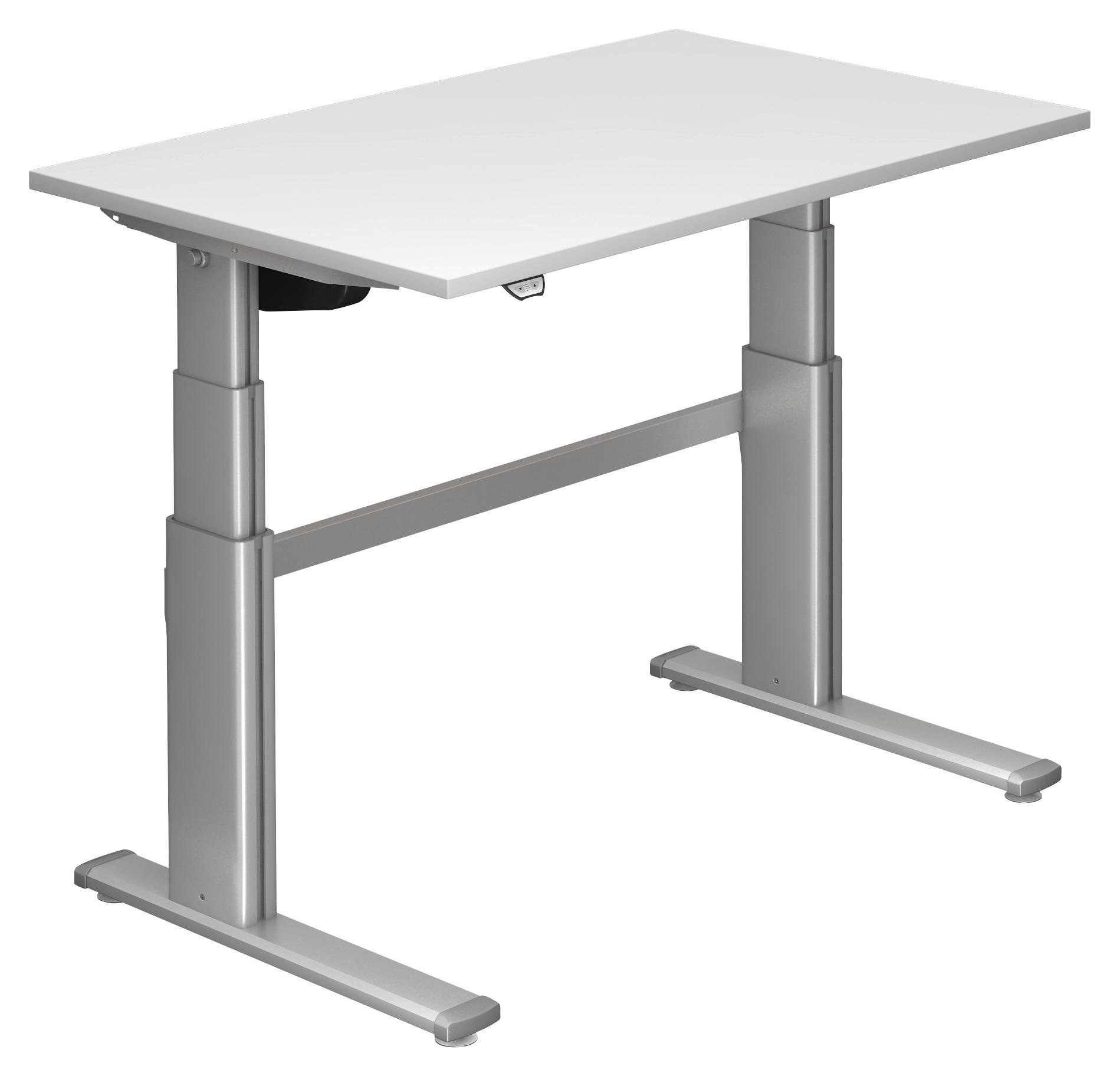 SCHREIBTISCH höhenverstellbar  - Silberfarben/Weiß, Design, Holzwerkstoff/Metall (120/80/66-130cm) - Venda