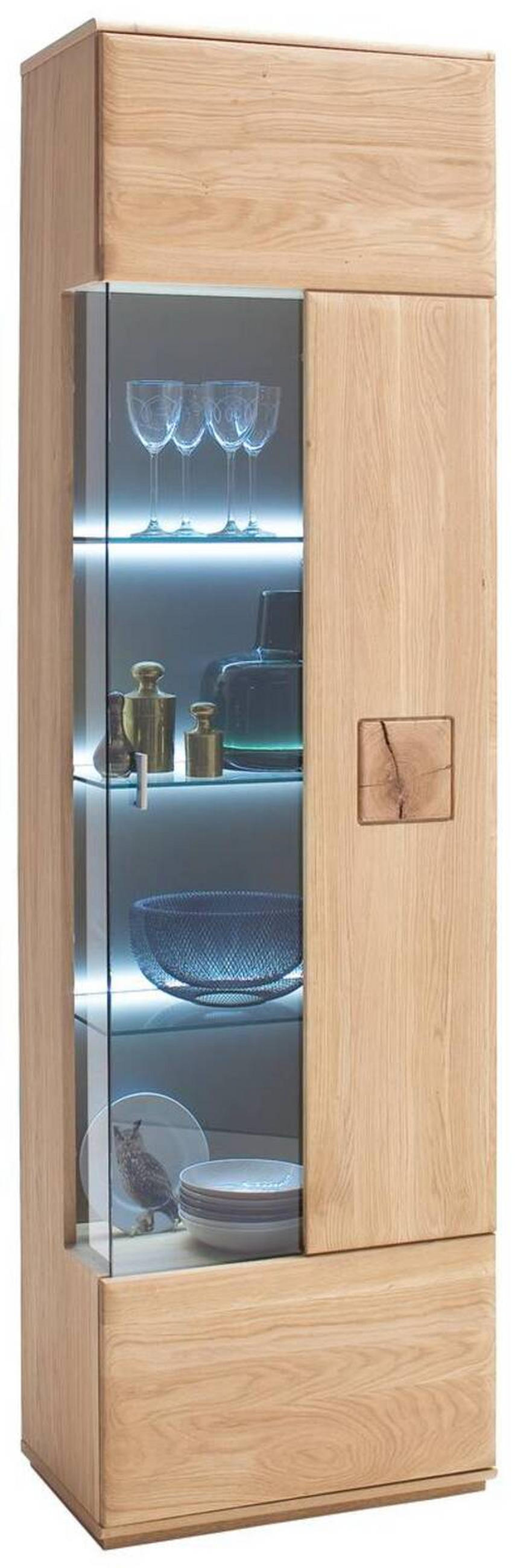VITRINE in massiv Eiche Eichefarben  - Edelstahlfarben/Eichefarben, Design, Glas/Holz (60/208/38cm) - Livetastic