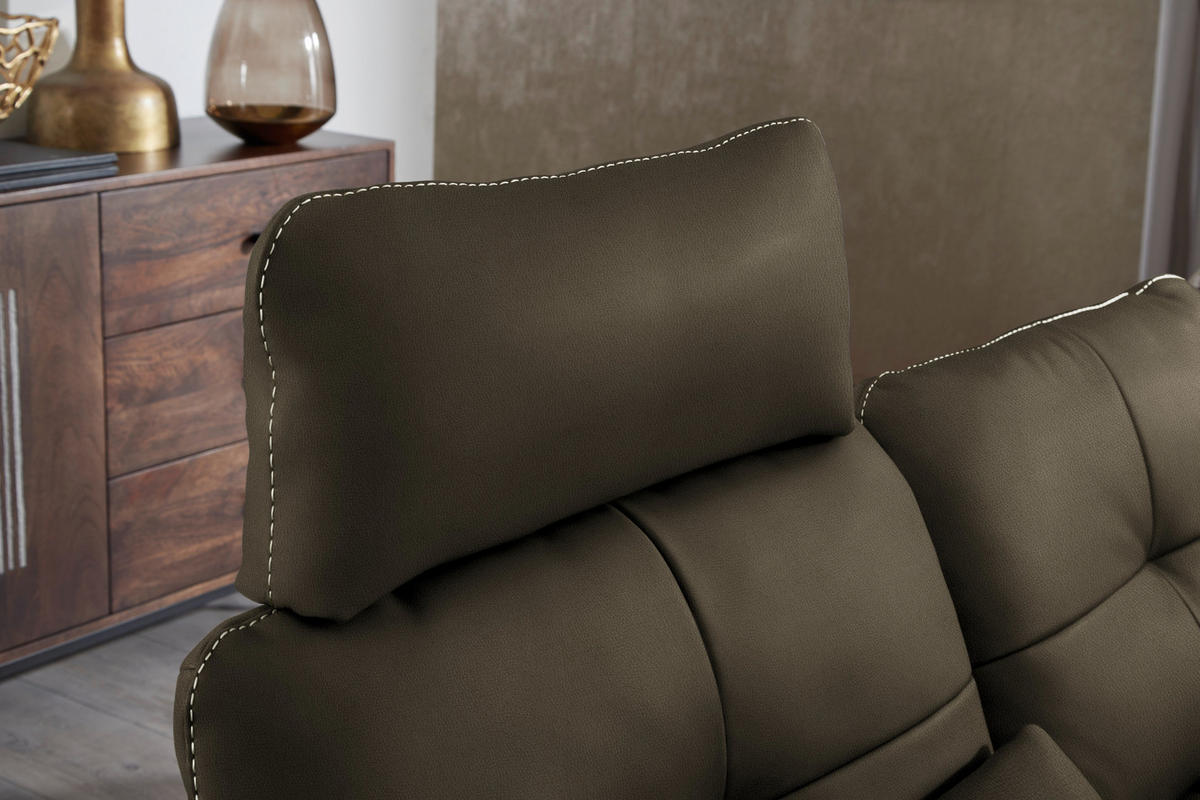 ECKSOFA in Echtleder Dunkelgrün  - Dunkelgrün/Beige, Design, Leder/Metall (298/298cm) - Chilliano