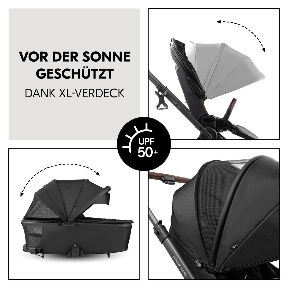 KOMBIKINDERWAGEN  Comfort N Care Set  Black  - Schwarz, Basics, Textil/Metall (59,5/114/99cm) - Hauck