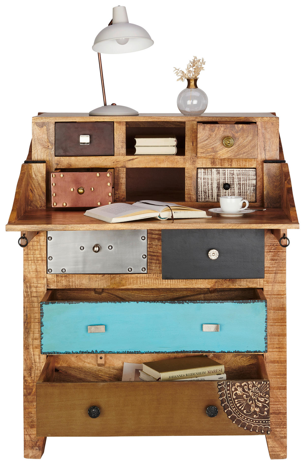 Birou Secretar in multicolor, culoare natur  - maro/culoare inox, Romantik / Landhaus, metal/lemn (80/106/40cm) - Landscape