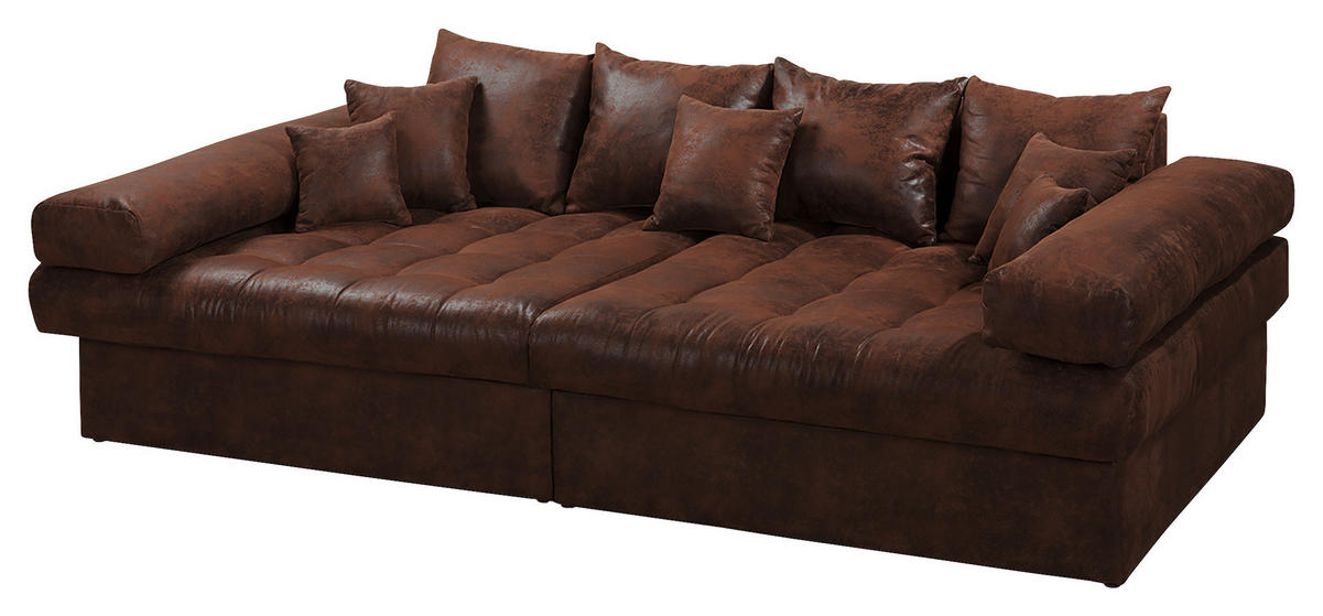 BIGSOFA Naomi Lederlook (vegan) Dunkelbraun  - Dunkelbraun/Schwarz, Design, Kunststoff/Textil (284/94/148cm) - Livetastic