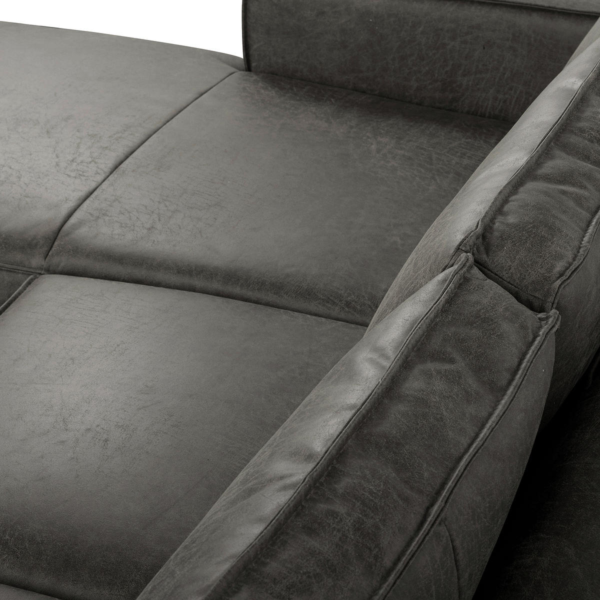 ECKSOFA Dunkelgrau Echtleder Lederlook Bettkasten, Schlaffunktion, Rücken echt  - Dunkelgrau/Schwarz, Design, Leder/Textil (166/238cm) - Livetastic