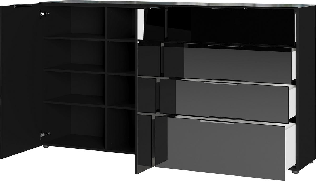 ŠIROKÁ KOMODA, černá, 184/102/42 cm - černá/barvy stříbra, Moderní, kov/kompozitní dřevo (184/102/42cm) - Premium Living