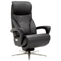 RELAXSESSEL Echtleder Nackenstütze, Relaxfunktion, Kopfteilverstellung    - Edelstahlfarben/Schwarz, Design, Leder/Metall (75/112/88cm) - Dieter Knoll