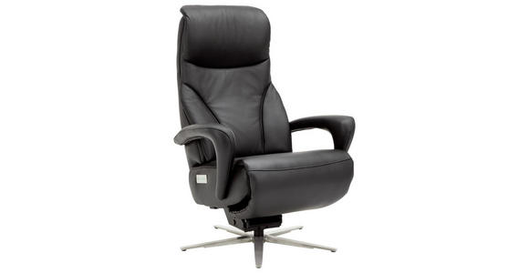 RELAXSESSEL Echtleder Nackenstütze, Relaxfunktion, Kopfteilverstellung - Edelstahlfarben/Schwarz, Design, Leder/Metall (75/112/88cm) - Dieter Knoll