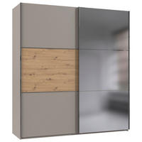 SCHWEBETÜRENSCHRANK 200/216/65 cm 2-türig Grau, Edelstahlfarben, Eiche Artisan  - Edelstahlfarben/Eiche Artisan, KONVENTIONELL, Glas/Holzwerkstoff (200/216/65cm) - Stylife